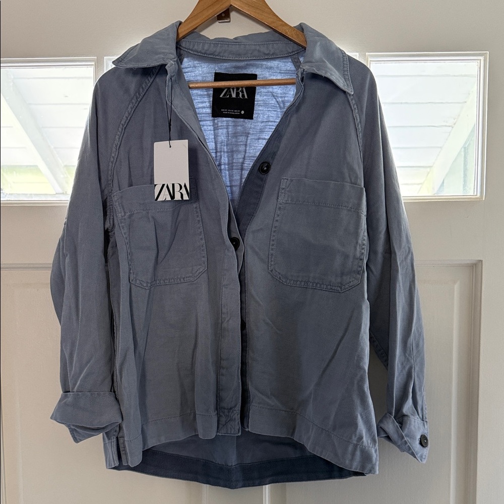 Zara women’s Casual Slate Blue Button Down Shirt